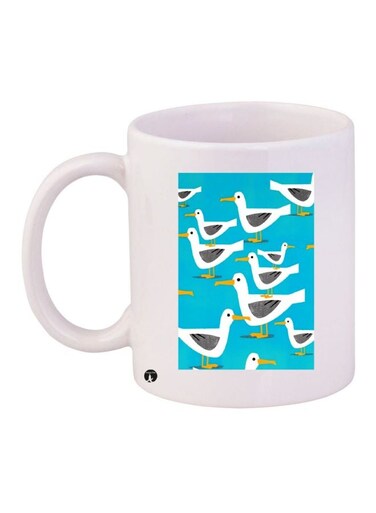 Birds Printed Coffee Mug White/Blue/Yellow