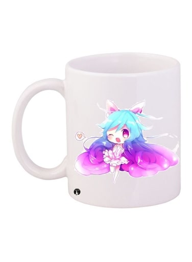 Anime Girl Printed Coffee Mug White/Pink/Blue 11ounce