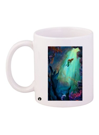Mermaid Printed Coffee Mug White/Green/Blue 11ounce