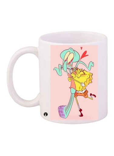 Cartoon Printed Coffee Mug White/Yellow/Pink 11ounce