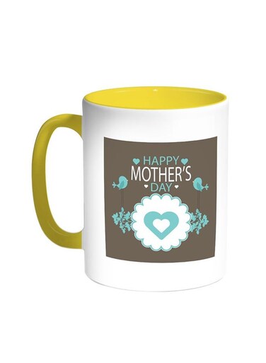 Happy Mother's Day Printed Coffee Mug Yellow White 11 ounce