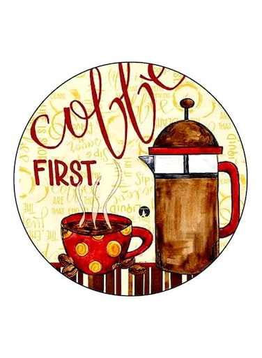 Coffee First Printed Fridge Magnet Brown/Red/Yellow 5.5cm