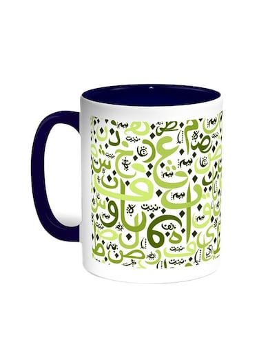 Arabic Coloured Letters Printed Coffee Mug Blue/White 11ounce