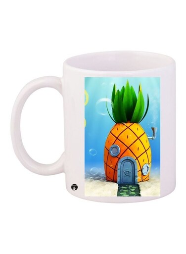 Pineapple Printed Ceramic Coffee Mug White/Orange/Green 11ounce