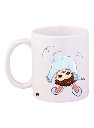 Cartoon Printed Coffee Mug White/Blue/Brown 11ounce