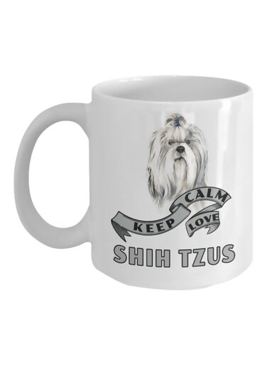 Keep Calm And Love Shih Tzu Birthday Printed Mug White/Grey/Black