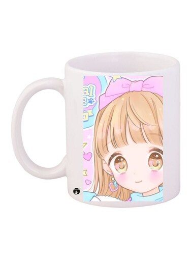 Cartoon Printed Coffee Mug White/Beige/Pink 11ounce