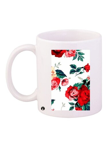 Floral Printed Coffee Mug White/Red/Green 11ounce
