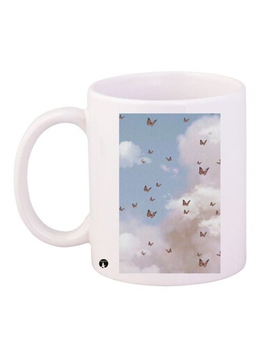 Butterflies Printed Coffee Mug White/Blue/Grey 11ounce