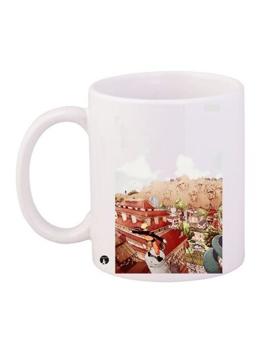 Printed Coffee Mug White/Red/Beige 11ounce