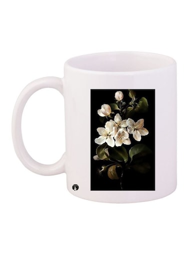 Flower Printed Coffee Mug White/Black/Green 11ounce