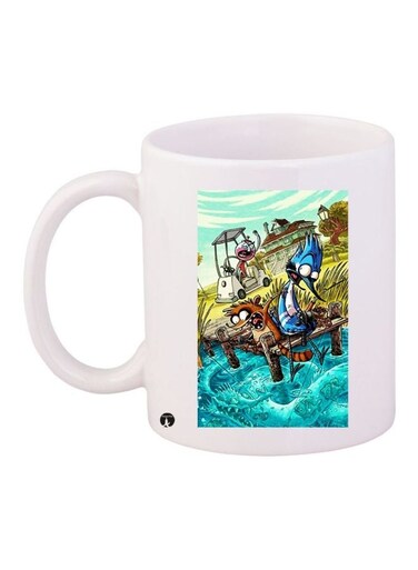 Cartoon Printed Coffee Mug White/Blue/Green 11ounce