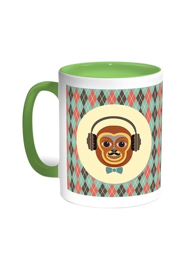 Cartoon Drawings - Monkey Printed Coffee Mug Green/White 11ounce