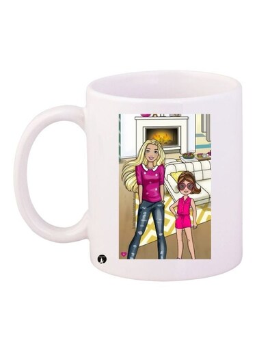 Cartoon Printed Coffee Mug White/Purple/Beige 11ounce