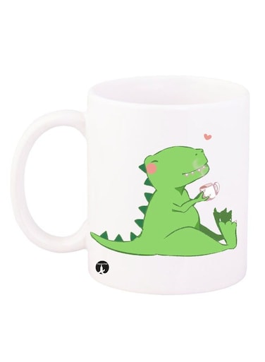 A Dinosaur Design Mug White/Green 12ounce