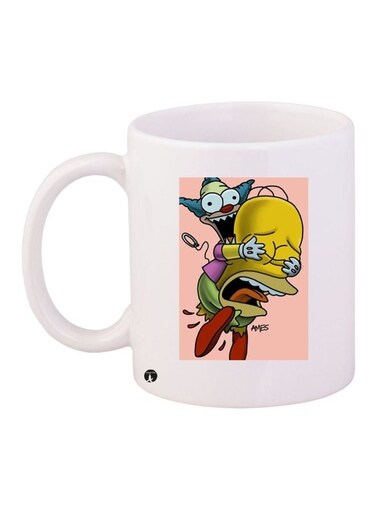Cartoon Printed Coffee Mug White/Pink/Yellow 11ounce