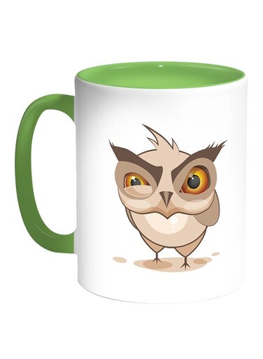 Owl Printed Coffee Mug White Green 11 ounce