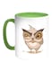 Owl Printed Coffee Mug White Green 11 ounce