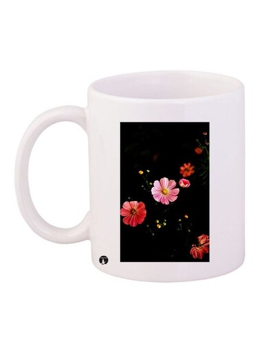 Floral Printed Ceramic Coffee Mug White/Pink/Black 11ounce