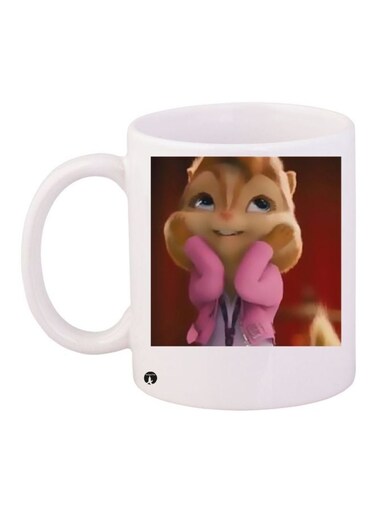Cartoon Printed Coffee Mug White/Brown/Pink 11ounce