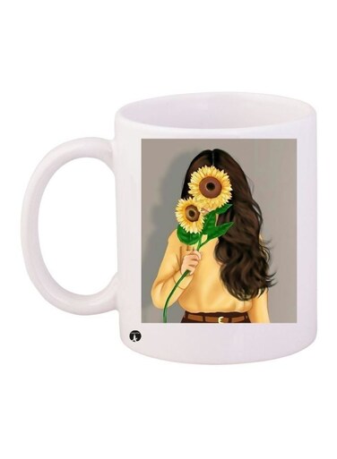 Girl Printed Coffee Mug White/Yellow/Green 11ounce
