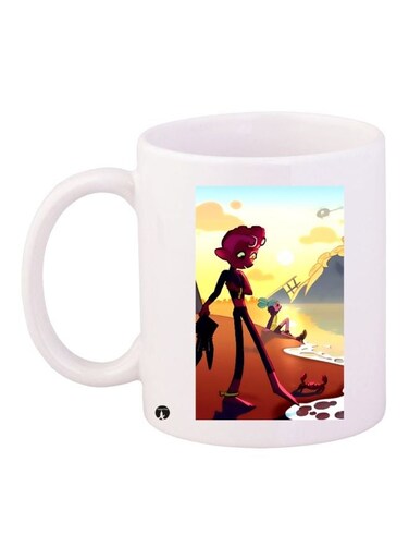Cartoon Printed Coffee Mug White/Yellow/Orange 11ounce