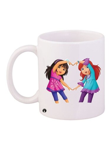 Cartoon Printed Coffee Mug White/Pink/Blue 11ounce