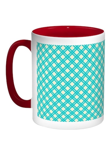 Squares Decorated Printed Coffee Mug Red/White/Blue 11ounce