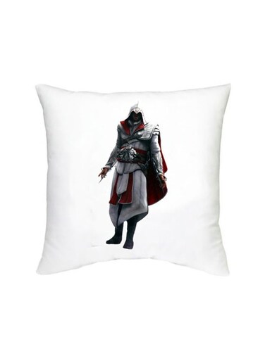 Assassins Creed Printed Decorative Cushion White/Grey/Red 16x16inch