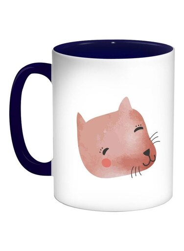 Happy Cat Printed Coffee Mug Dark Blue/White/Pink 325ml