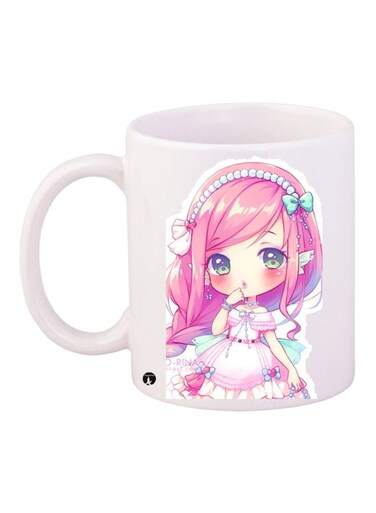 Cartoon Printed Coffee Mug White/Pink/Beige 11ounce