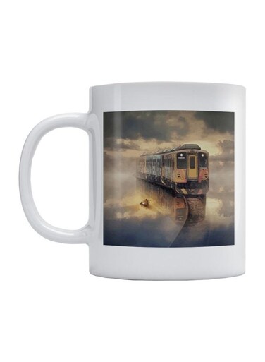Train Printed Mug White/Grey/Yellow
