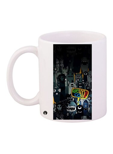 Cartoon Printed Coffee Mug White/Black/Grey 11ounce