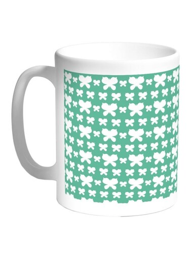 Butterflies Printed Coffee Mug White/Green 11ounce
