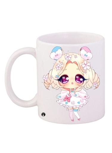 Cartoon Girl Printed Coffee Mug White/Purple/Beige