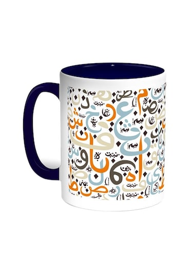 Arabic Coloured Letters Printed Coffee Mug Blue/White 11ounce