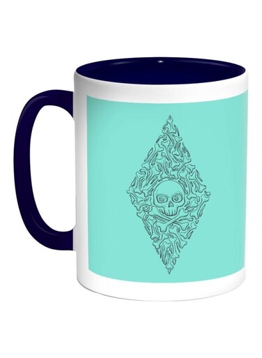 Bones And Skull Printed Coffee Mug Blue/Black/White 325ml