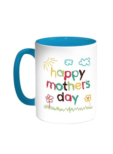 Happy Mother's Day Printed Coffee Mug Turquoise/White 11ounce