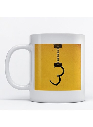 Handcuffs Printed Mug White/Yellow/Black