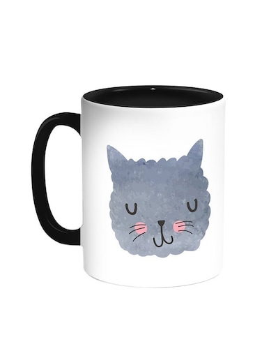 Happy Cat Printed Coffee Mug Black/White 11ounce