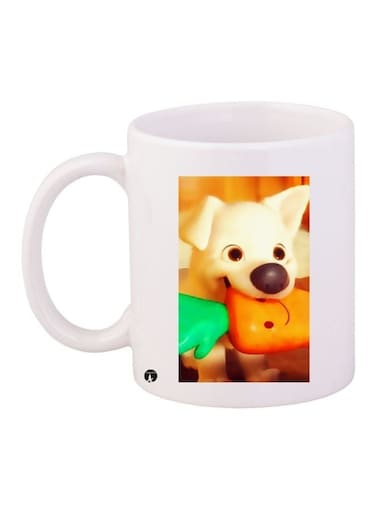 Cartoon Printed Coffee Mug White/Orange/Green 11ounce