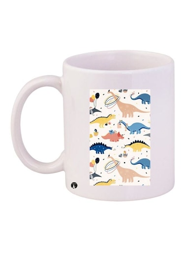 Dinosaur Printed Coffee Mug White/Blue/Yellow 11ounce