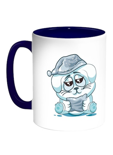 Rabbit Printed Coffee Mug White/Blue 11ounce