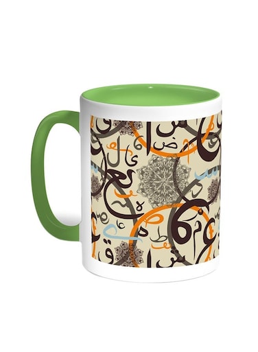 Arabic Letters Printed Coffee Mug Green/White 11ounce