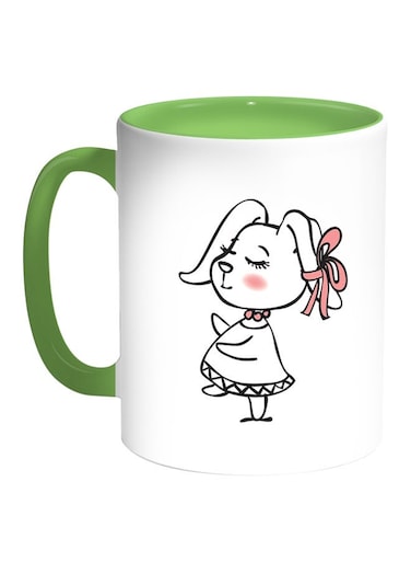 Cartoon Drawings - Rabbits Printed Coffee Mug White/Green 11ounce