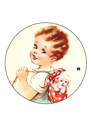 Girl Printed Fridge Magnet Round Multicolour