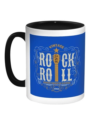 Rock And Roll Printed Coffee Mug Blue/White/Black 11ounce