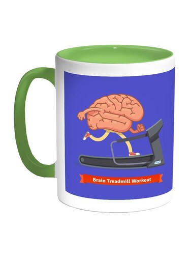 Brain Treadmill Workout Printed Coffee Mug Blue/White/Green 11ounce