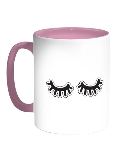 Eyelashes Printed Coffee Mug White/Pink 11ounce