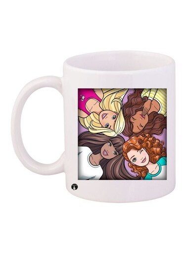 Cartoon Girls Printed Coffee Mug White/Brown/Pink